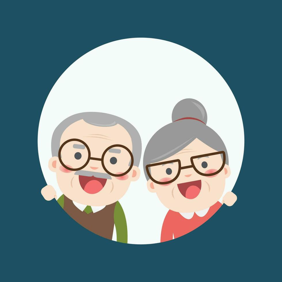 retirado mayor mayor años Pareja en creativo plano vector personaje diseño abuelo y abuela en pie lleno longitud sonriente