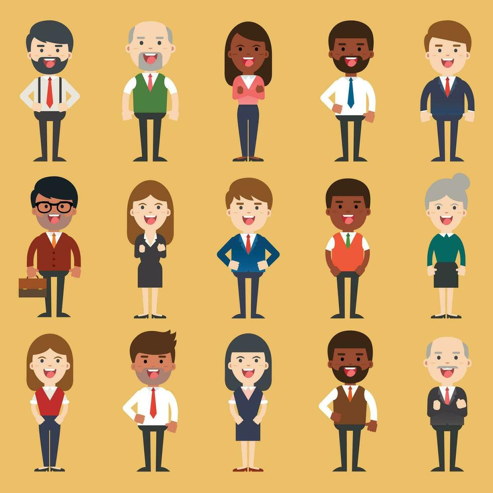 Set of diverse business people. Different and dress styles. Character set with flat design style. vector
