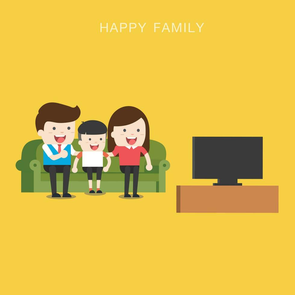 A vector illustration of happy family watching television together