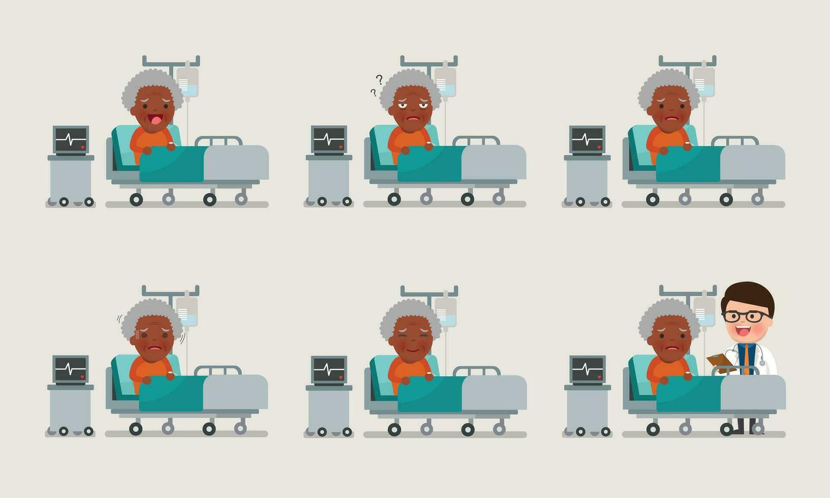 senior resting at hospital bed with intravenous vector
