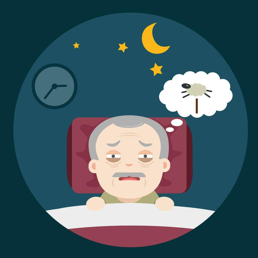 senior Insomnia, sleeplessness vector