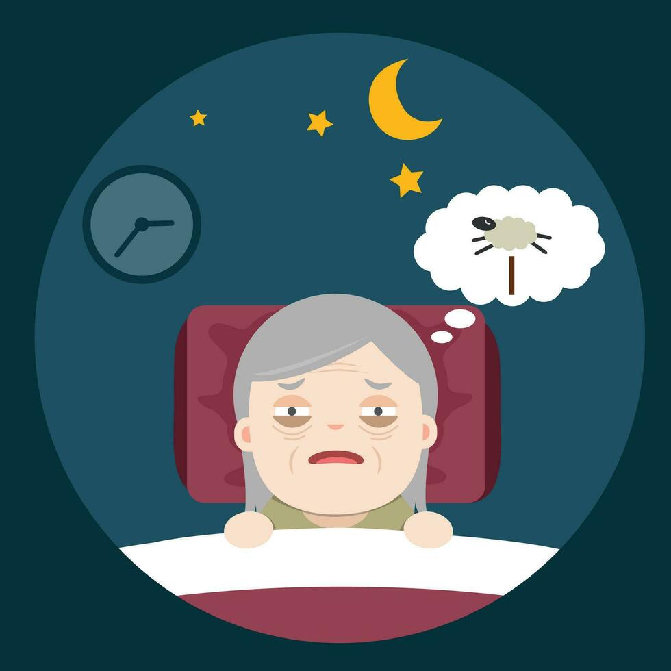 senior Insomnia, sleeplessness vector