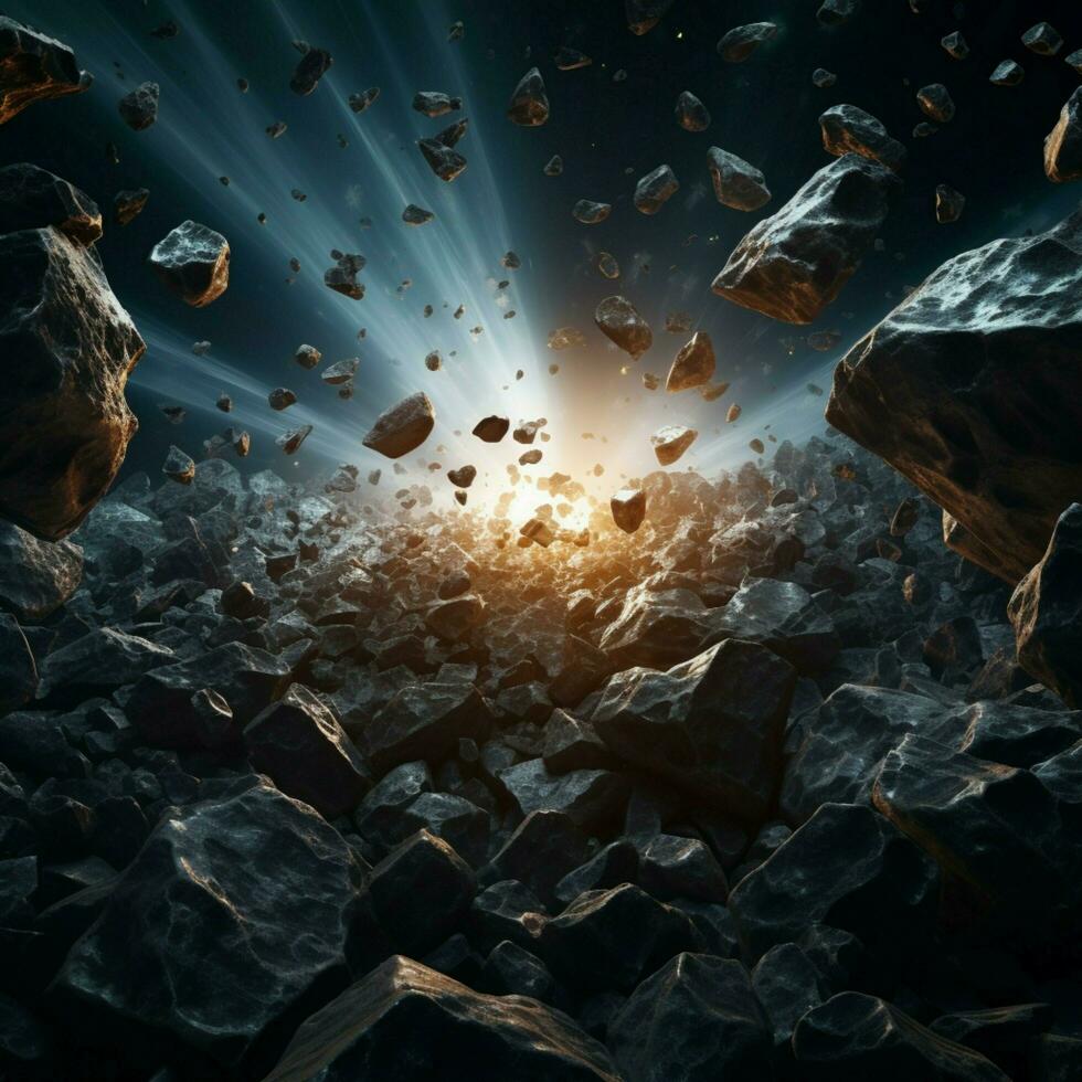 ai generado celestial caos se despliega con rocas y escombros altísimo después explosión para social medios de comunicación enviar Talla foto