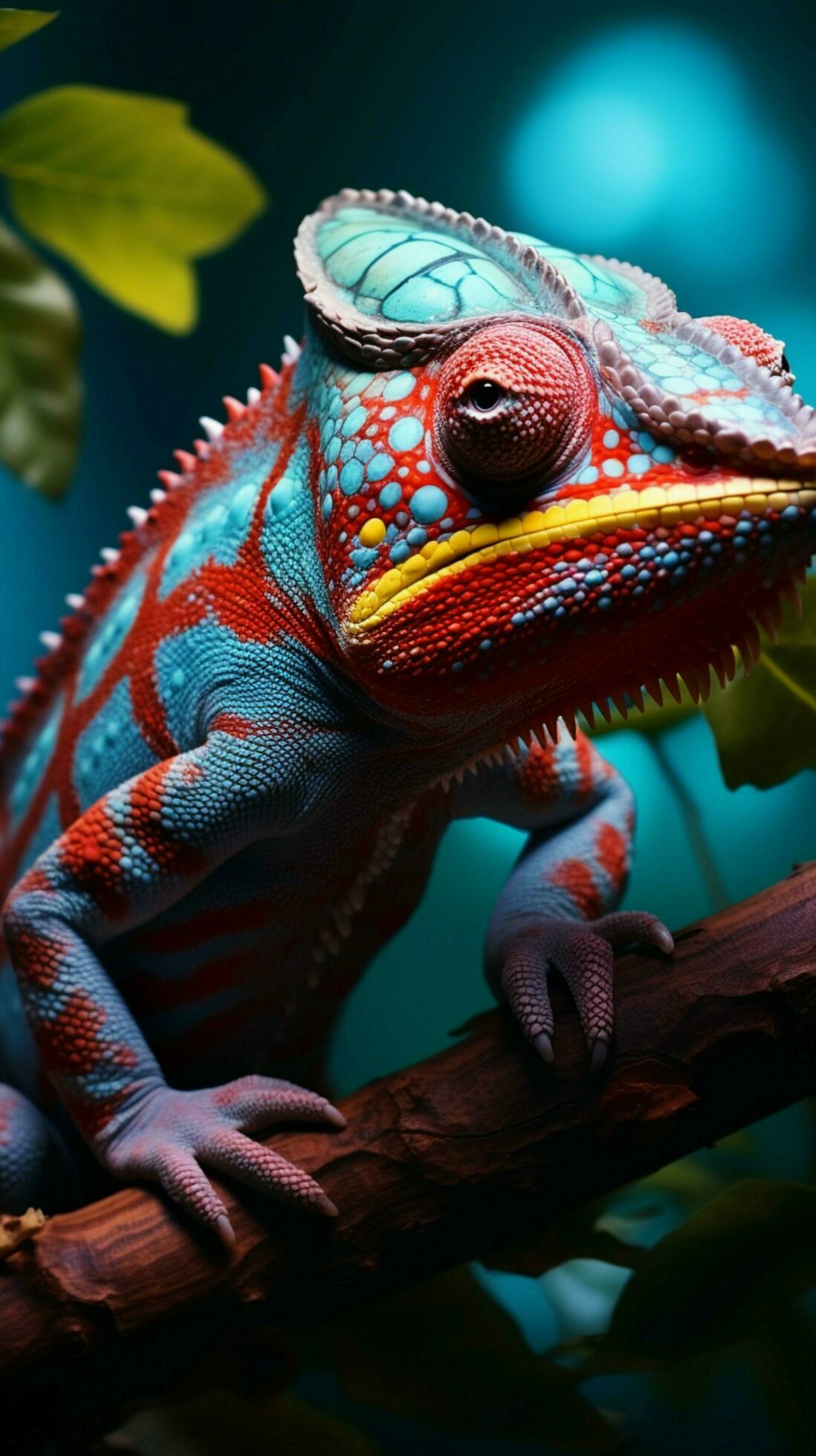 AI generated Colorful chameleon changing its colors, close