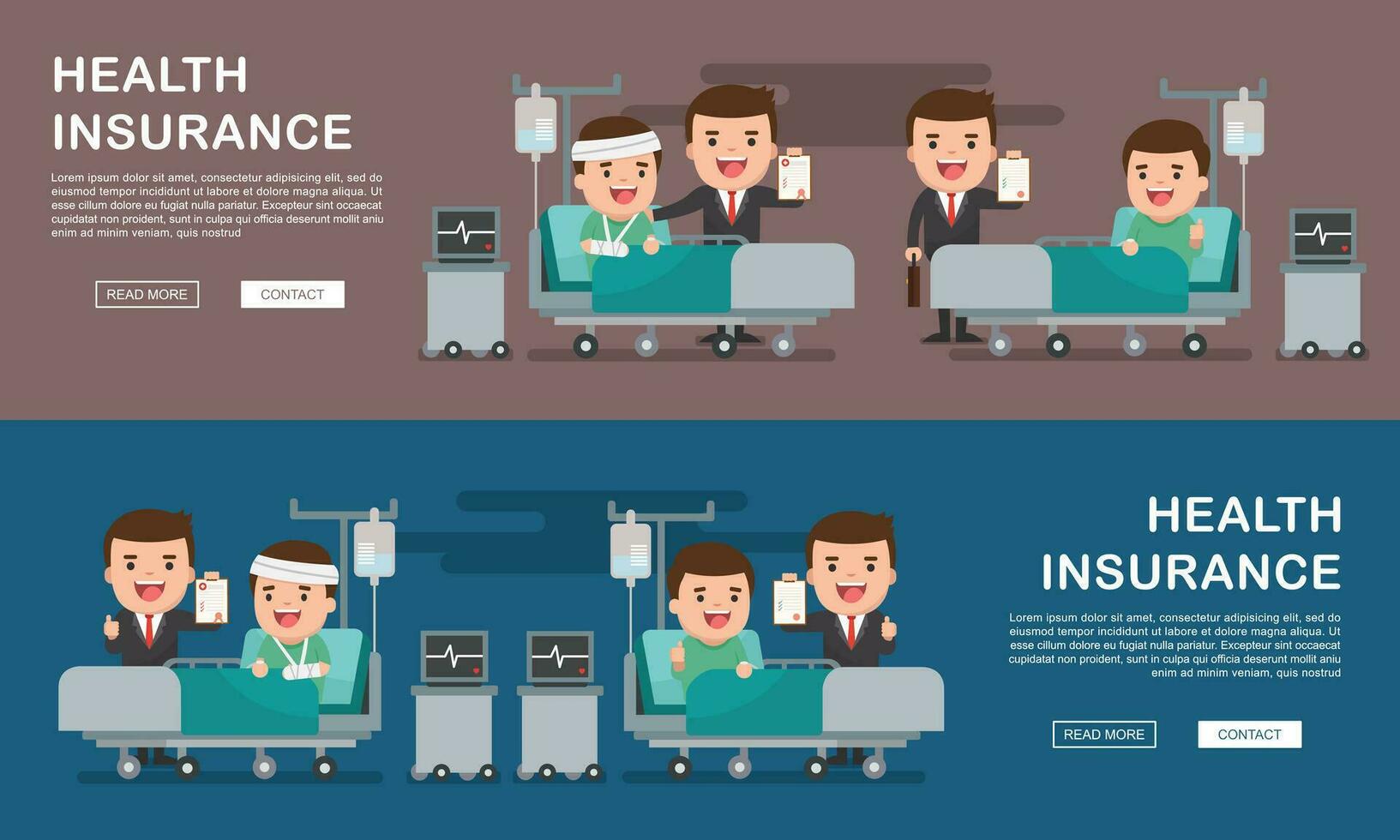 un vector ilustración de un hombre en el hospital lesionado y seguro servicios concepto para bandera, salud seguro concepto. proteccion salud. cuidado médico. cuidado de la salud concepto.