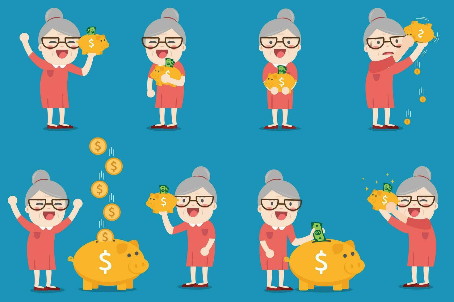grandma with golden piggy bank, Pension vector