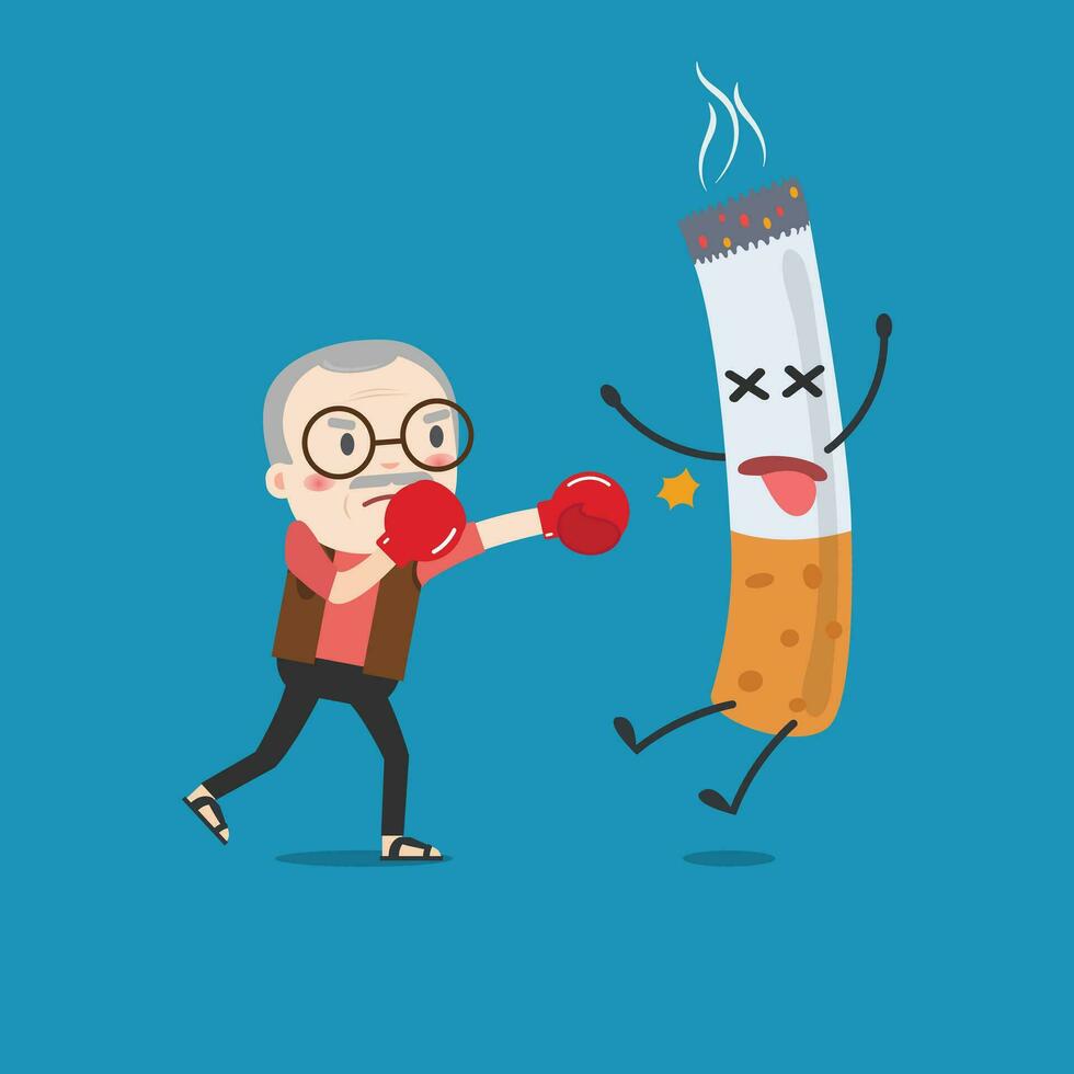 vector ilustración de un dibujos animados lucha en contra nicotina adiccion. esta ilustración sentido a luchando para detener de fumar.