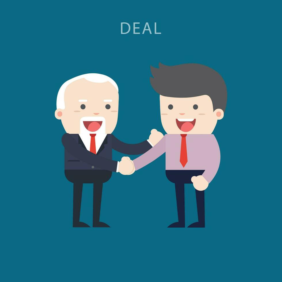 Business people shaking hands. Businessmen making a deal and think about profit. vector illustration