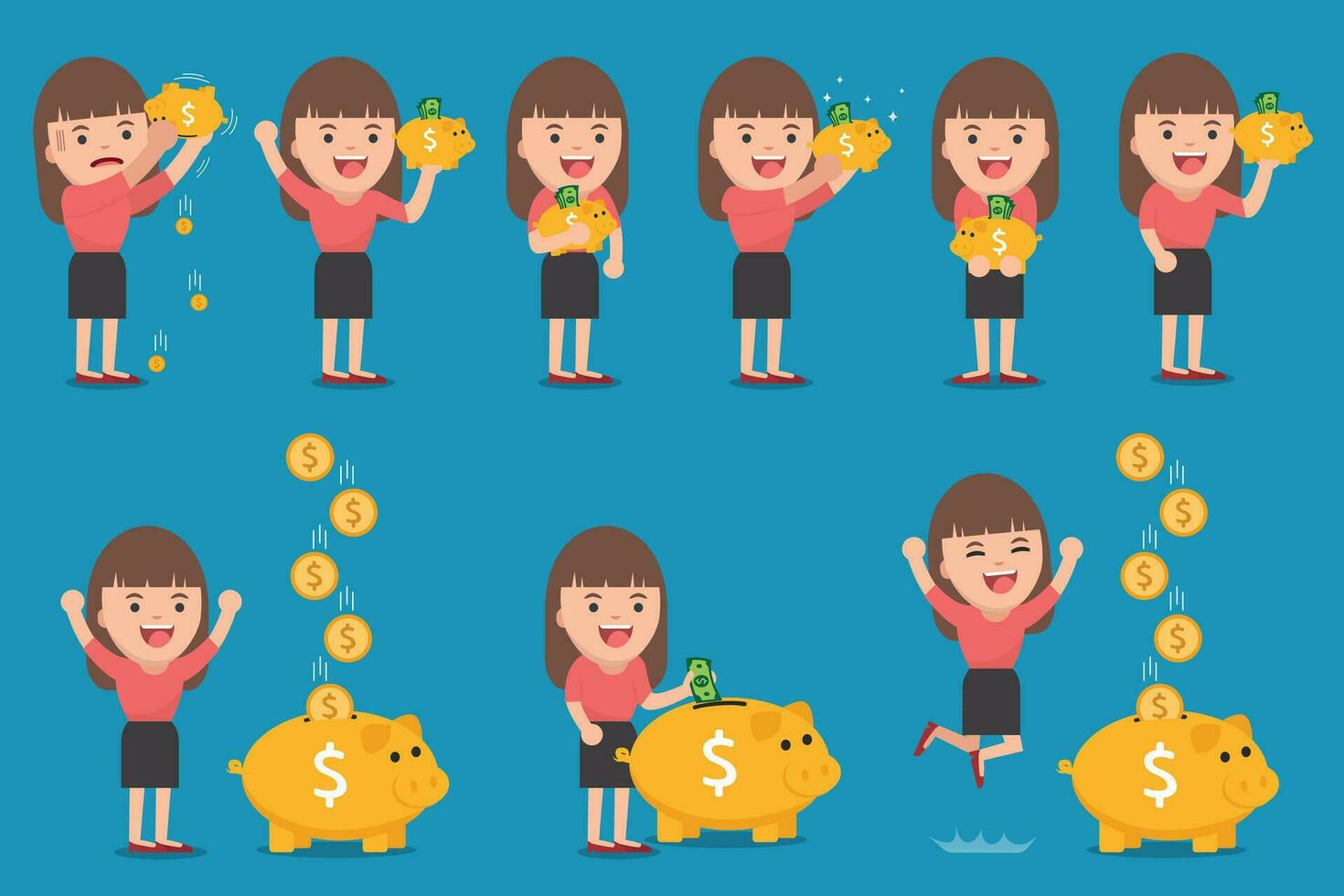 business woman with golden piggy bank, Pension vector