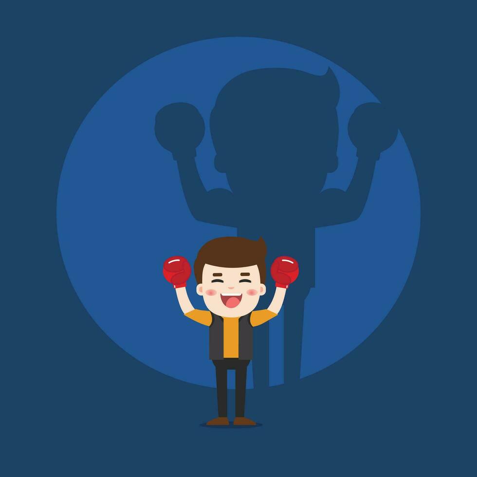 Illustration of man and strong shadow on the wall. Vector illustration flat style.