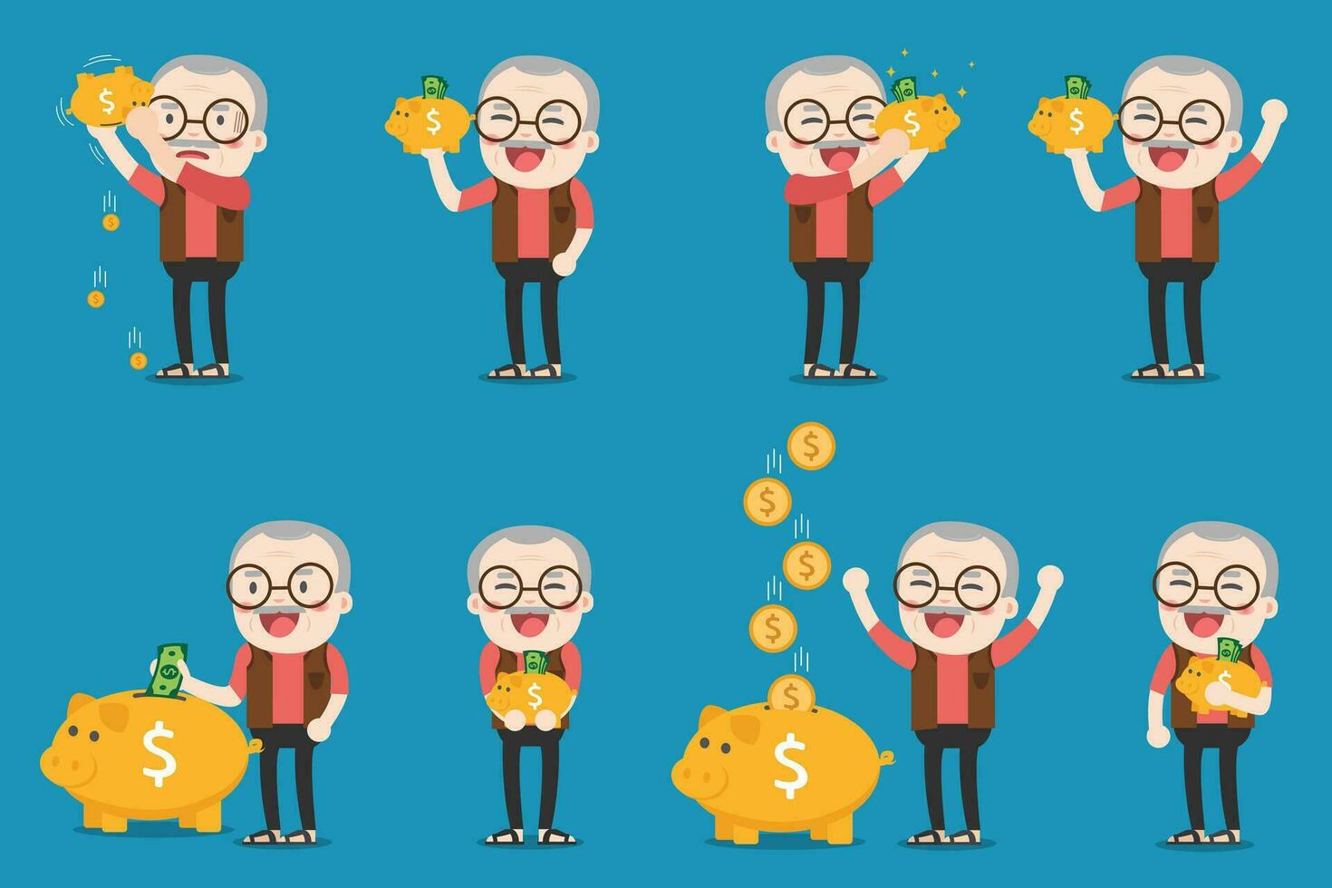 Old man with golden piggy bank, Pension vector