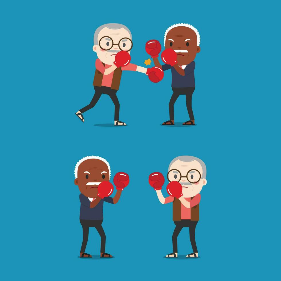 Two grandpa wearing boxing gloves fighting. vector