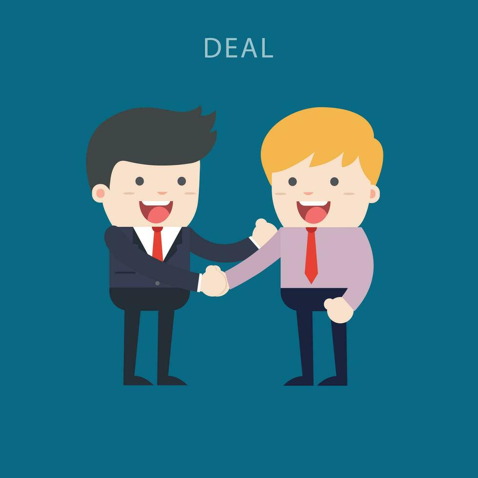 Business people shaking hands. Businessmen making a deal and think about profit. vector illustration