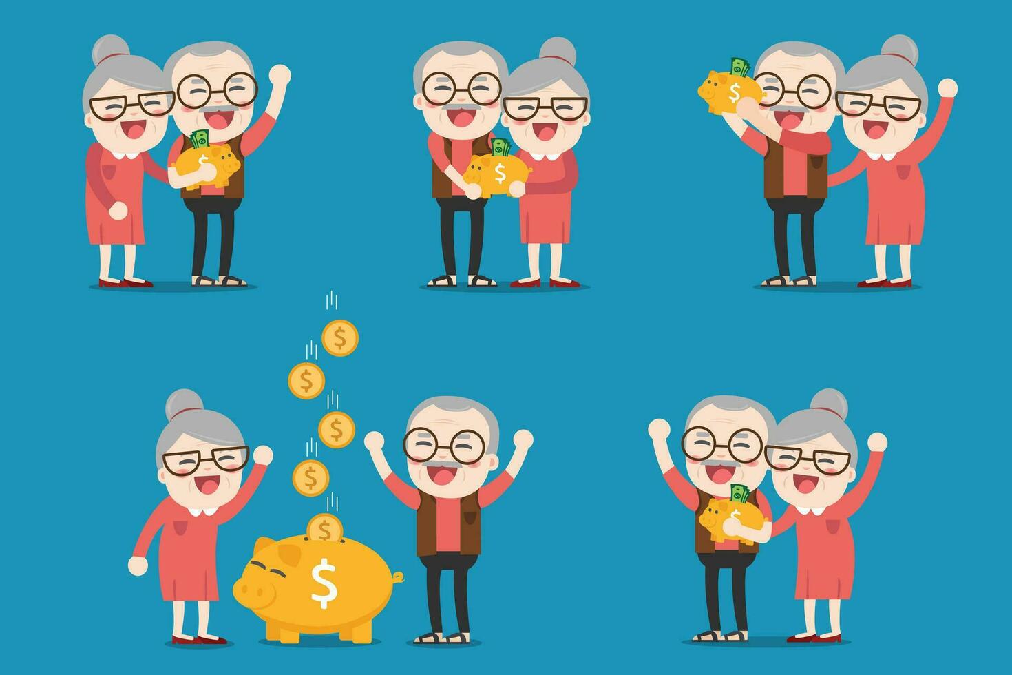 Senior people with golden piggy bank, Pension vector