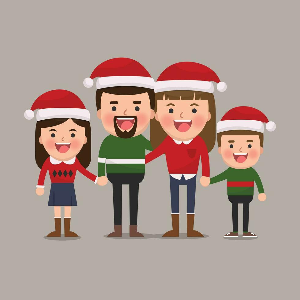 contento familia a Navidad. vector ilustración de un plano diseño