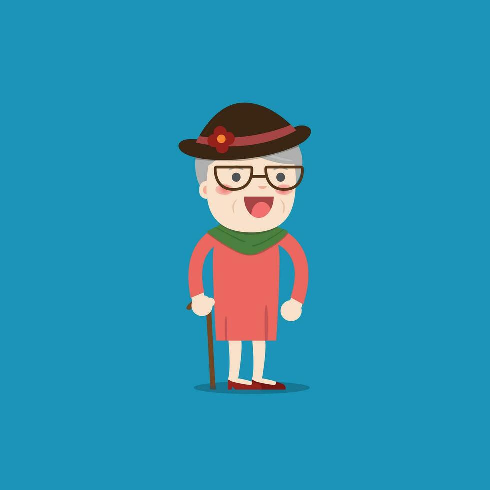 Old lady. Grandma. Vector isolated illustration. Cartoon