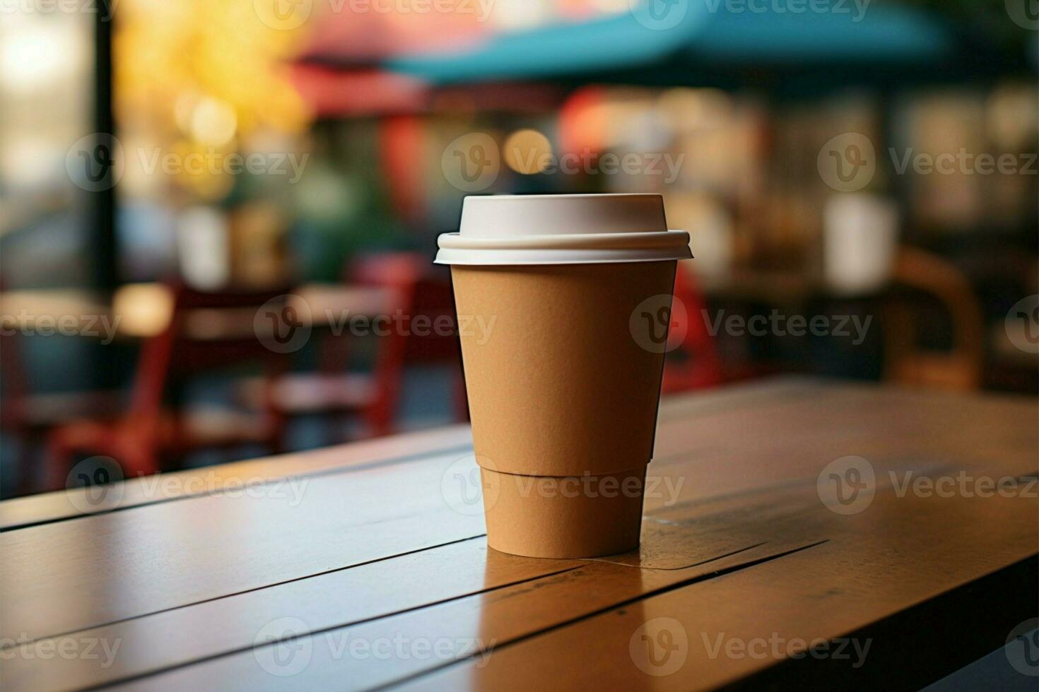 AI generated Takeaway paper coffee cup on cafe table, ready for enjoyment photo