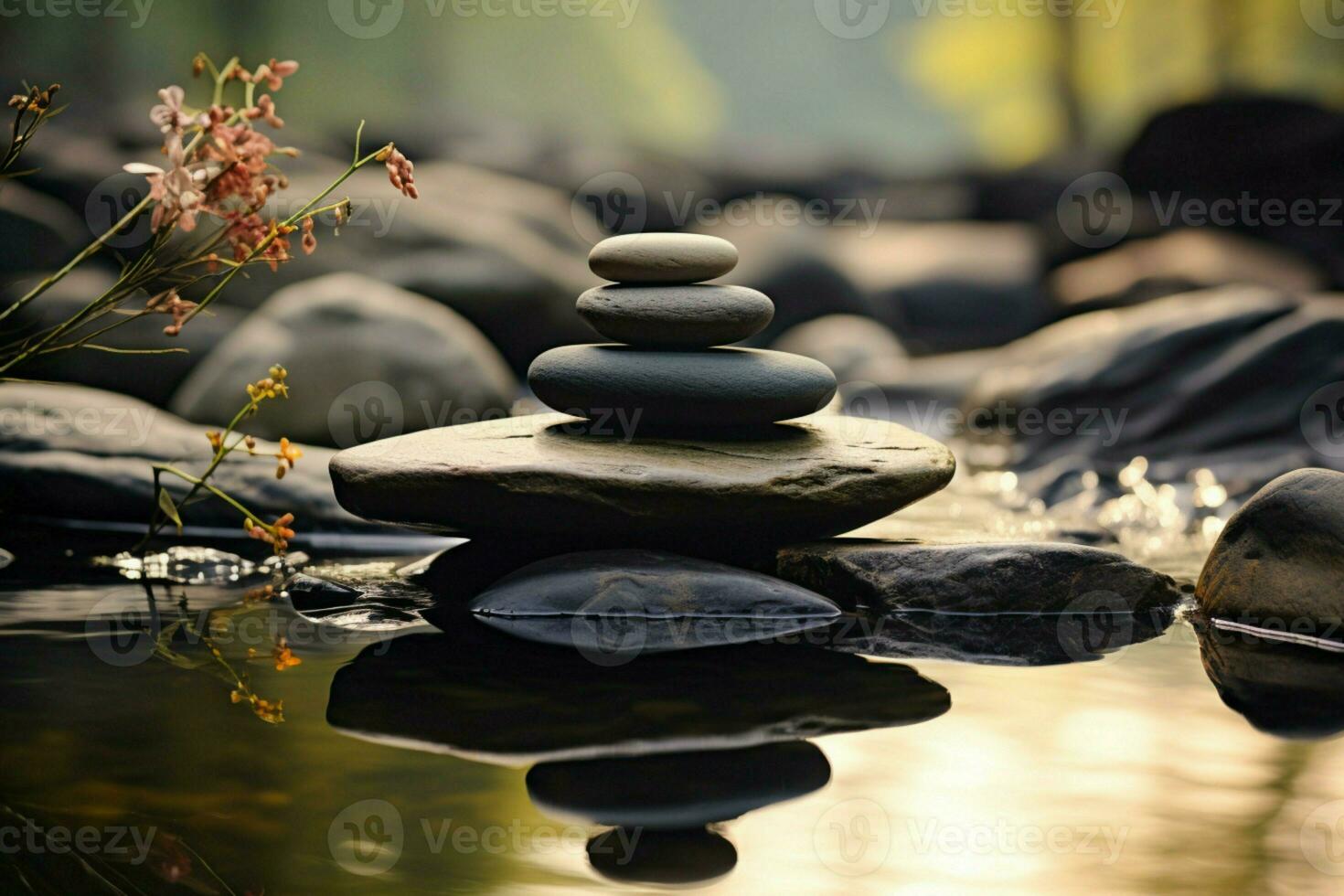 AI generated Zen serenity, basalt stone exudes tranquility and timeless elegance photo