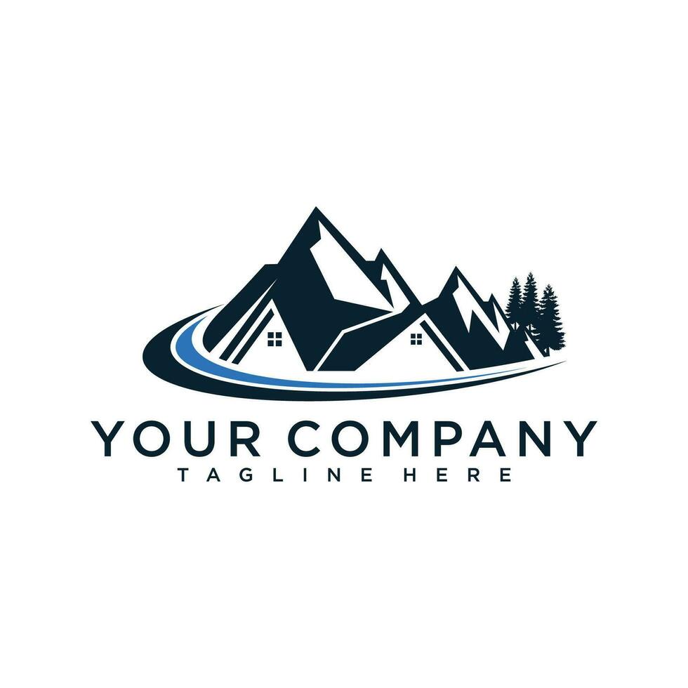 Real estate house mountain logo template vector