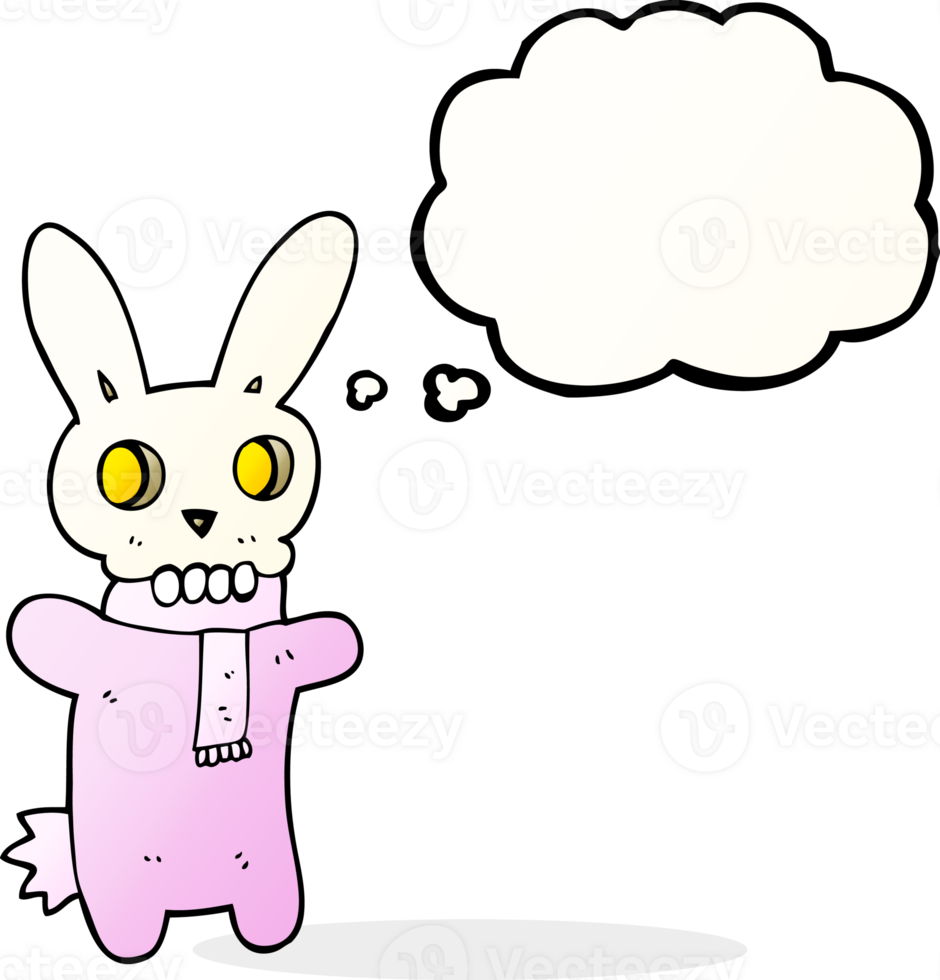 freehand drawn thought bubble cartoon spooky skull rabbit png