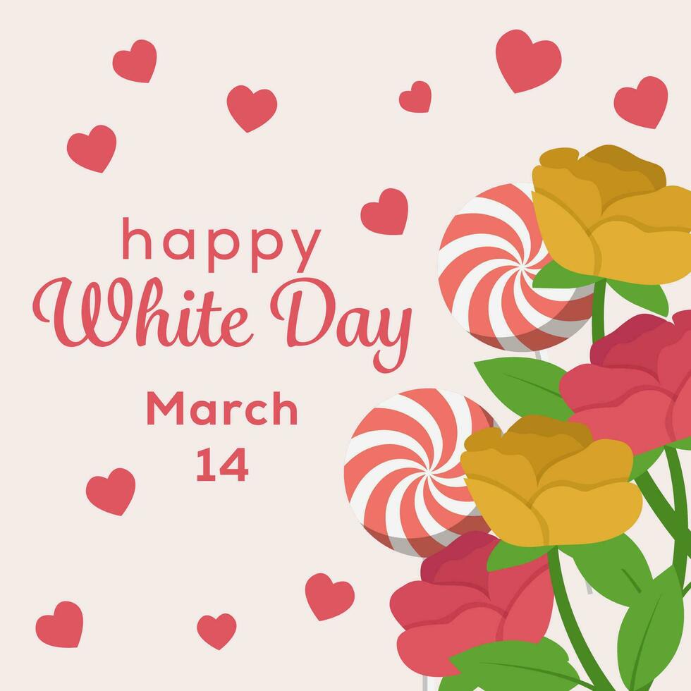 Happy white day illustration with candies and roses vector