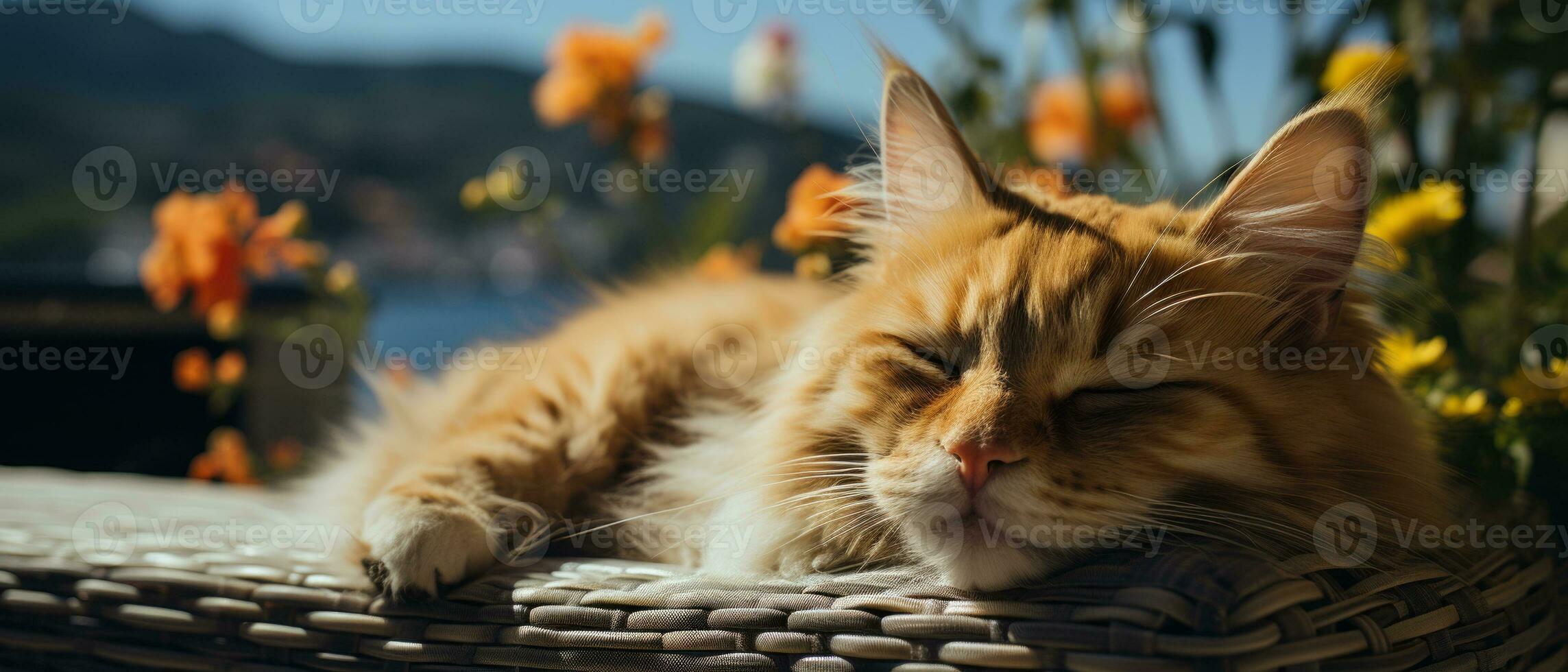 AI generated Charming and funny photo of a sleepy kitten, showcasing its fluffy striped fur and adorable expression.