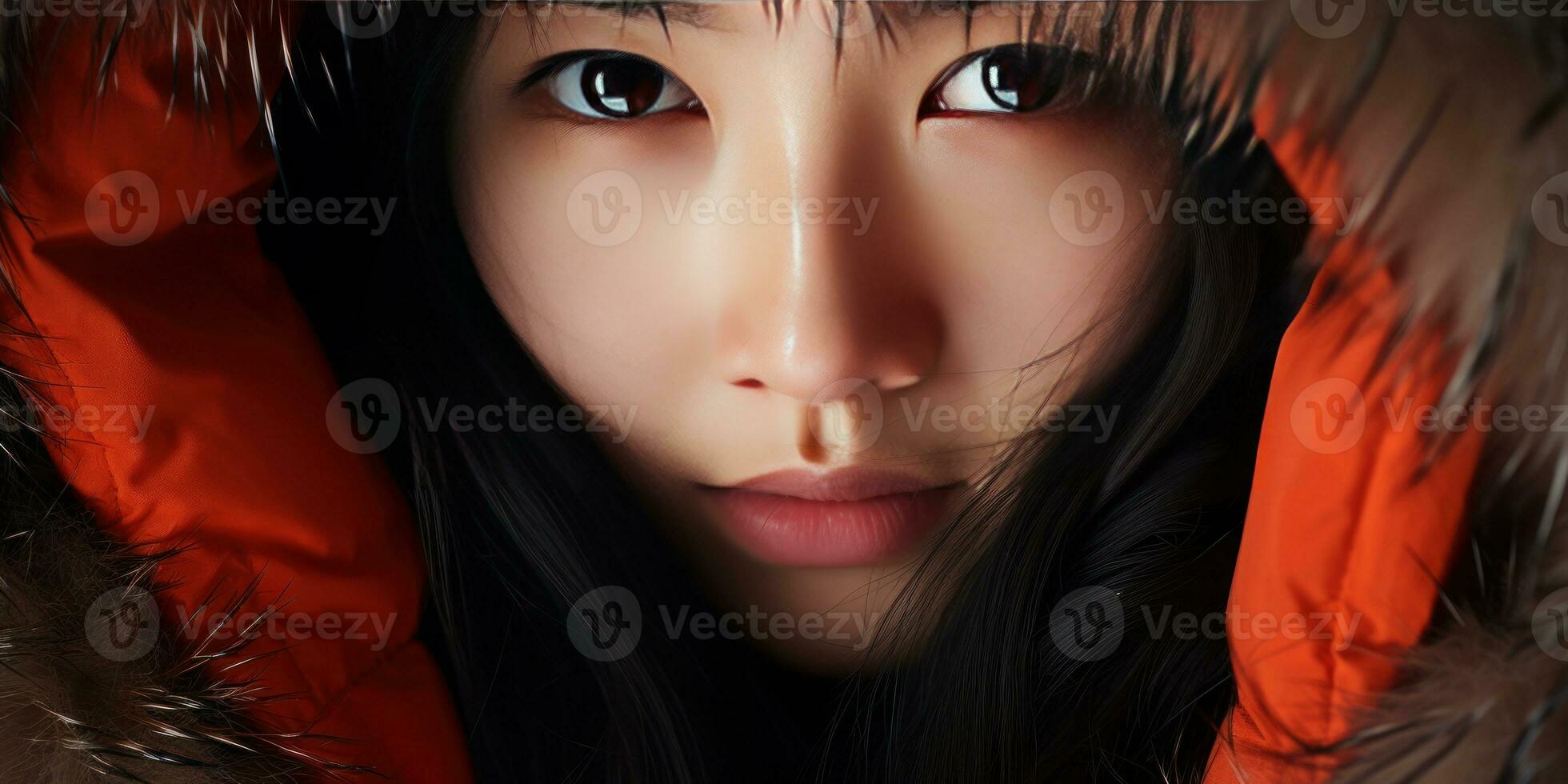 AI generated Warm, inviting image of a boy in a hooded coat. AI generative. photo