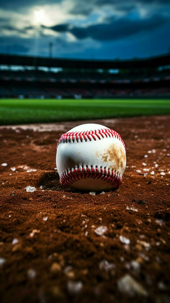 ai generado tiza forrado béisbol campo interior, deportivo energía en el campo vertical móvil fondo de pantalla foto