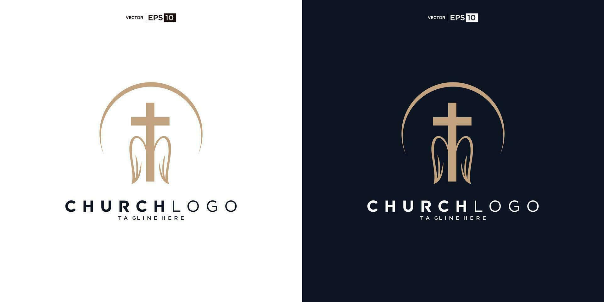 Church logo. Bible, Jesus' cross and angel wings. Wings church logo design icon. vector