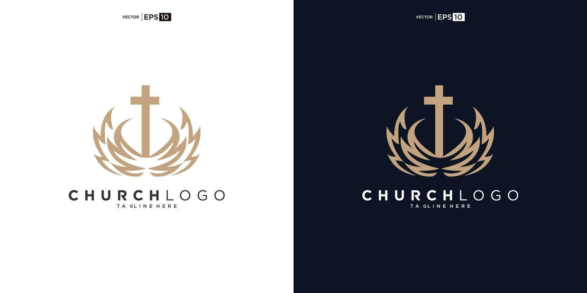 Church logo. Bible, Jesus' cross and angel wings. Wings church logo design icon. vector