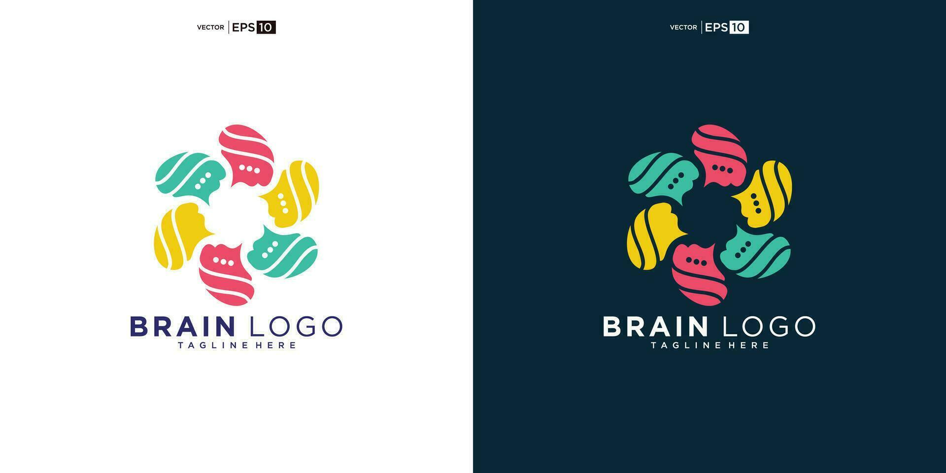 logo cerebro creativo inspiración diseño. intelecto mente signo. habla burbujas idea genial comunicación. vector