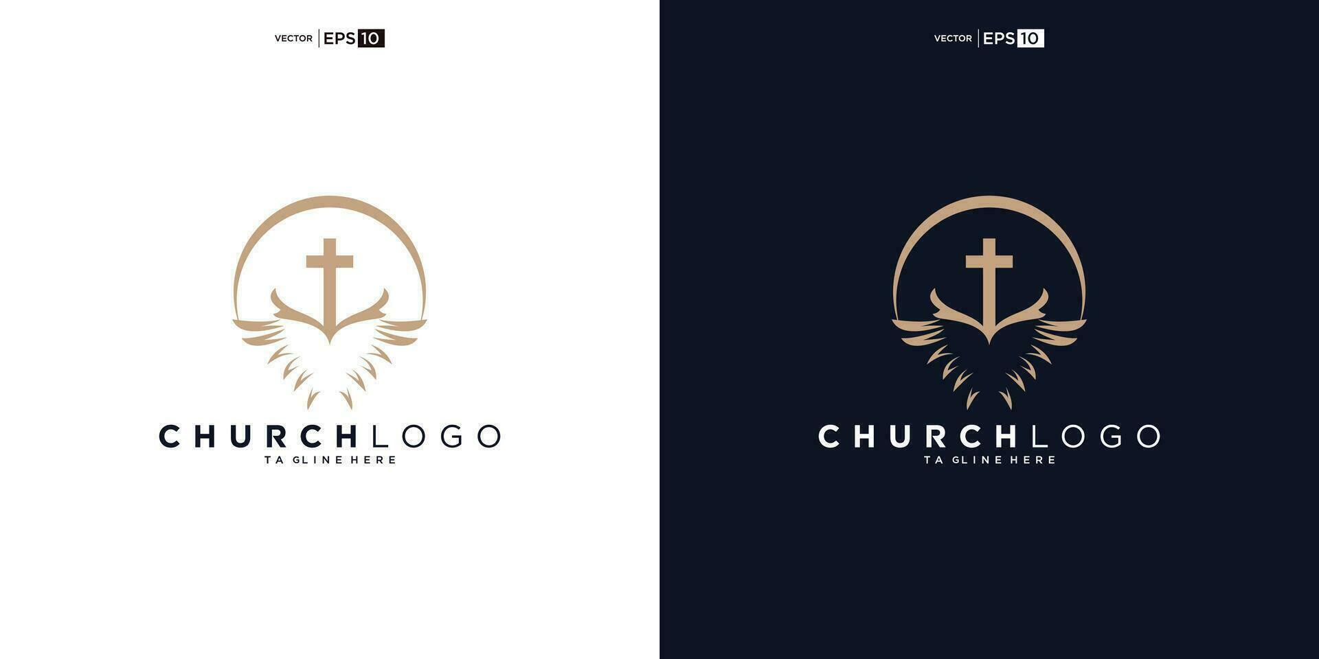 Church logo. Bible, Jesus' cross and angel wings. Wings church logo design icon. vector