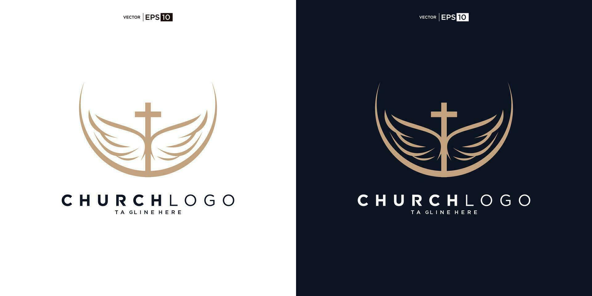 Church logo. Bible, Jesus' cross and angel wings. Wings church logo design icon. vector