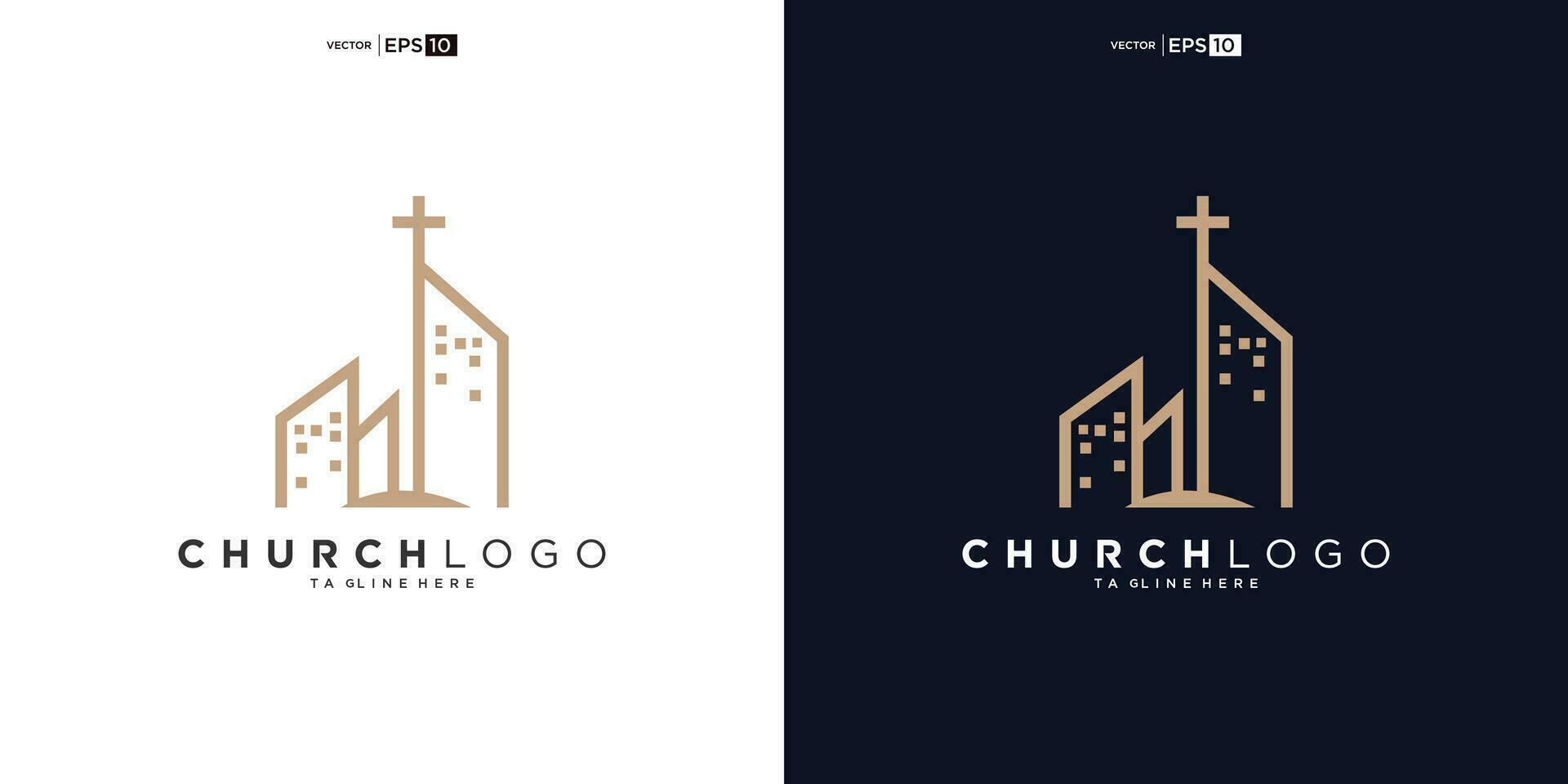 church christian with build shape logo design vector