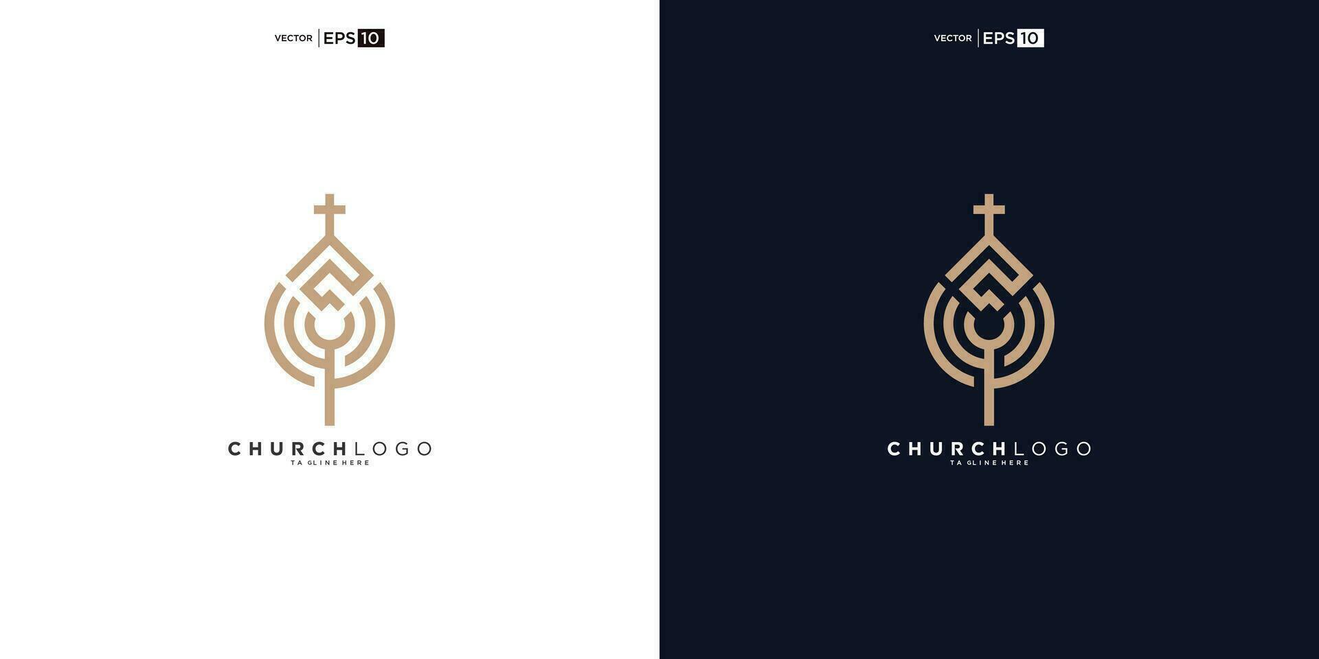 hoja crecimiento y Iglesia línea estilo logo vector diseño