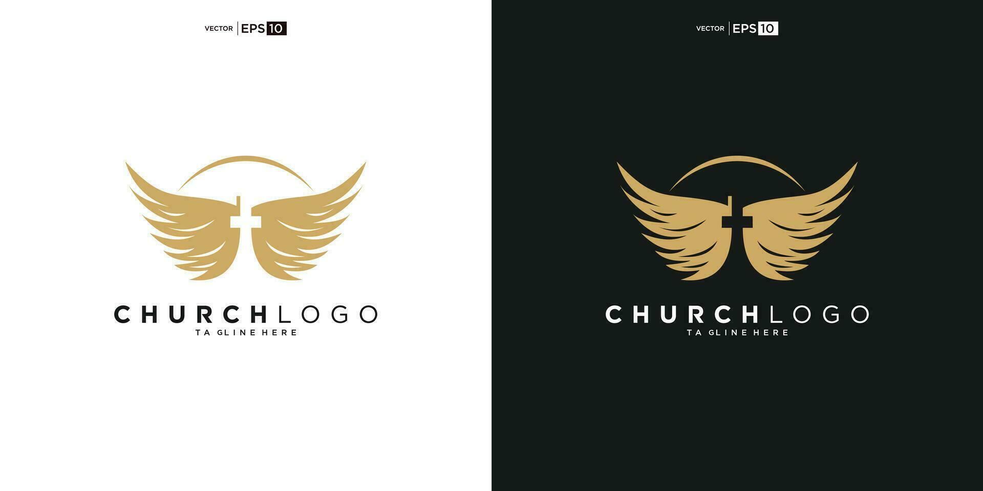 Church logo. Bible, Jesus' cross and angel wings. Wings church logo design icon. vector