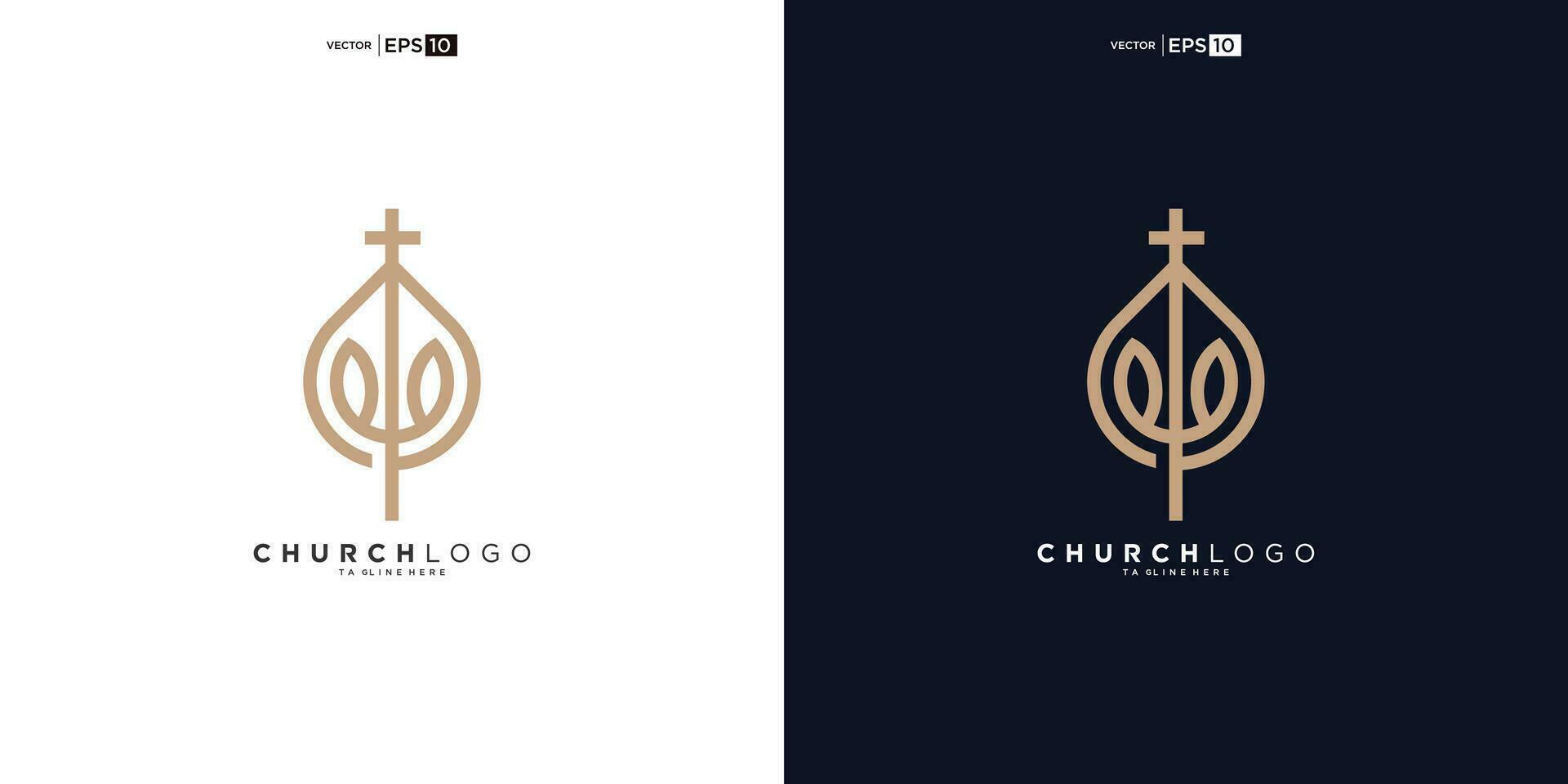 hoja crecimiento y Iglesia línea estilo logo vector diseño