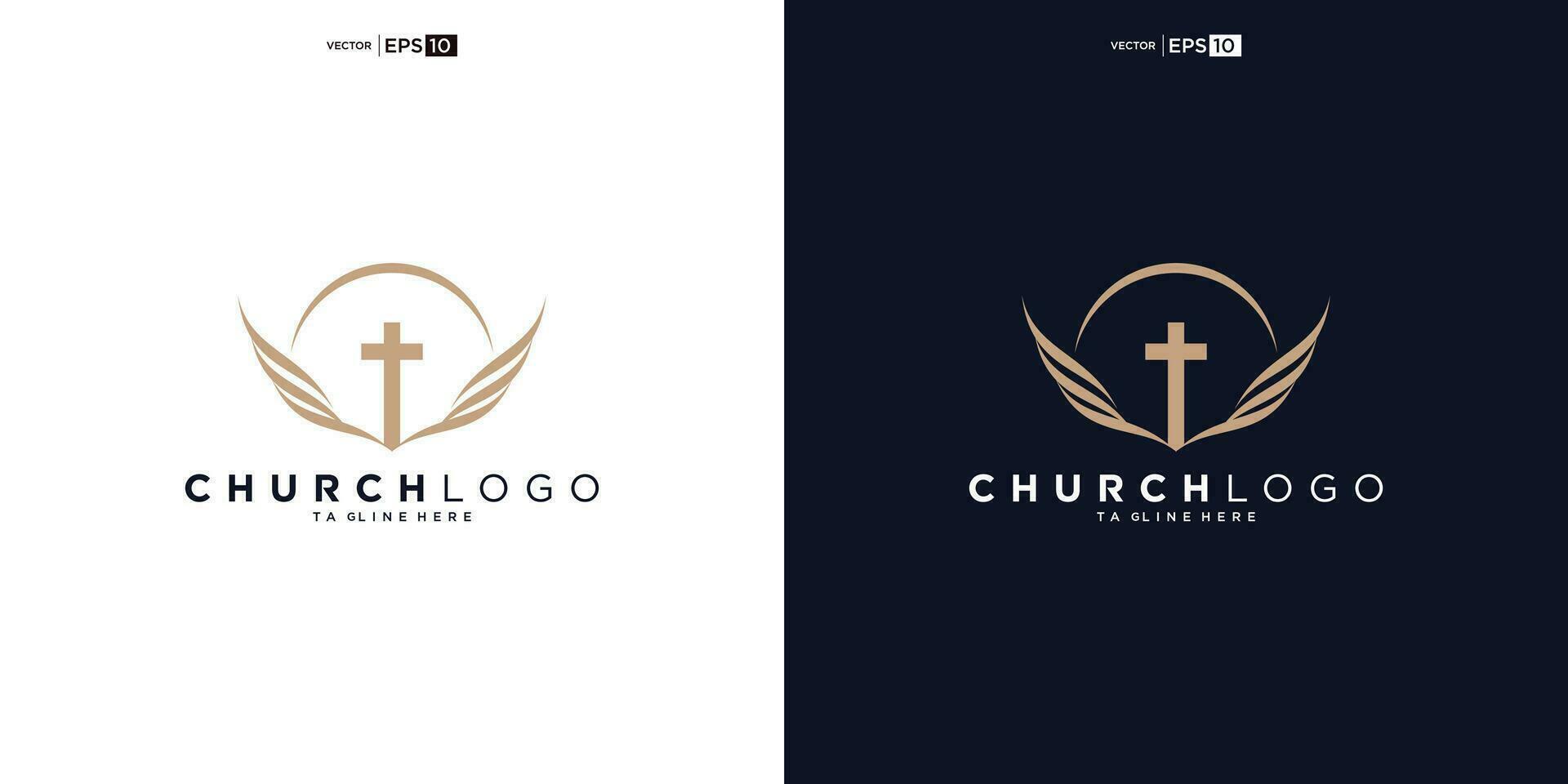 Church logo. Bible, Jesus' cross and angel wings. Wings church logo design icon. vector