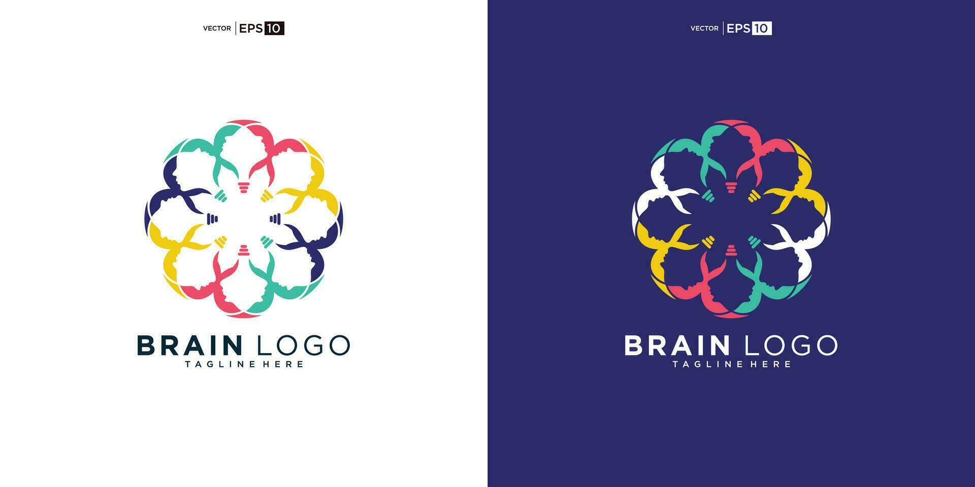 brain color logo. genius smart symbol design. abstract brain logo elements vector