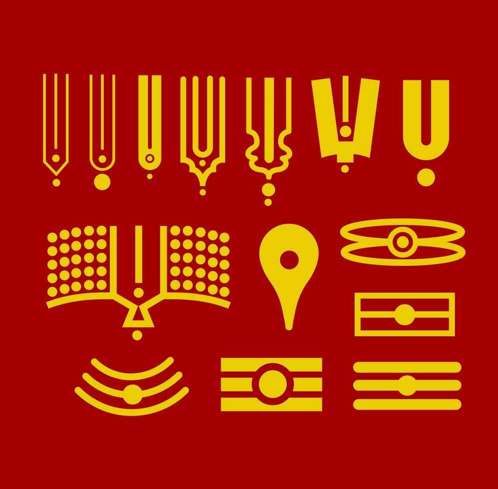 The Hindu tilak icon set with red yellow color. vector