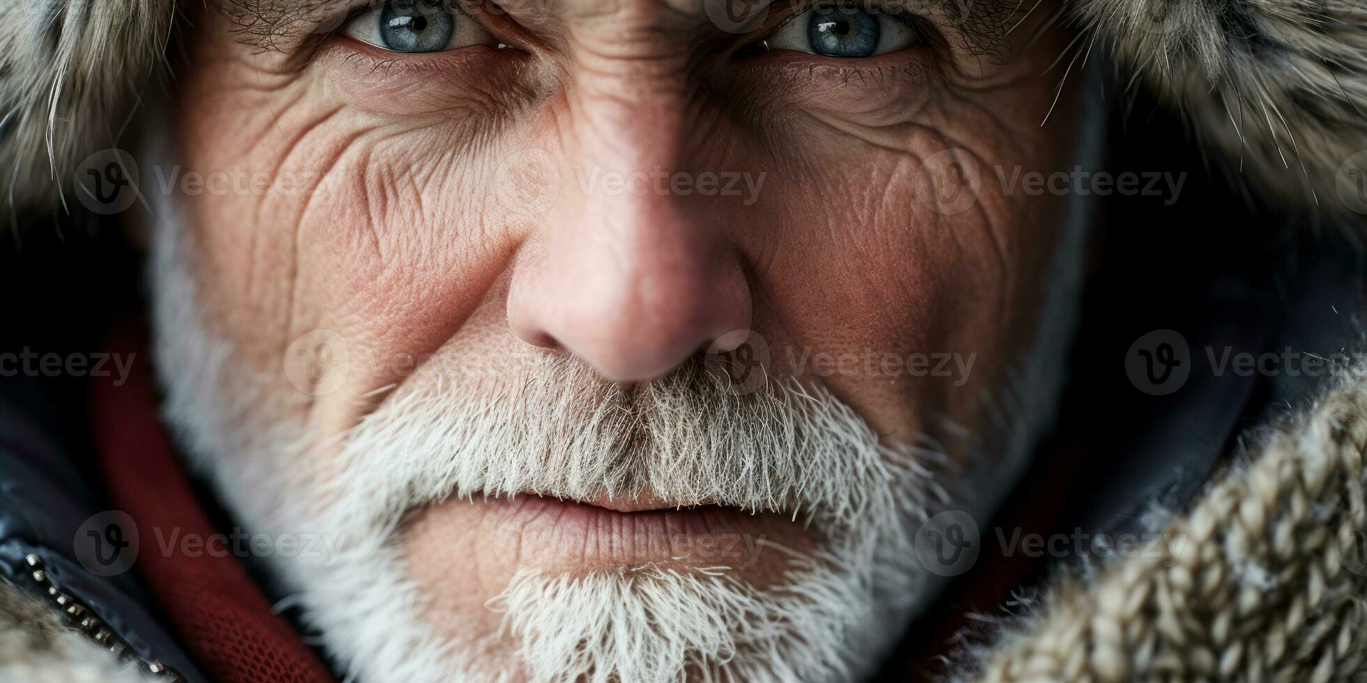 AI generated Senior man with white beard in fur coat. AI generative. photo