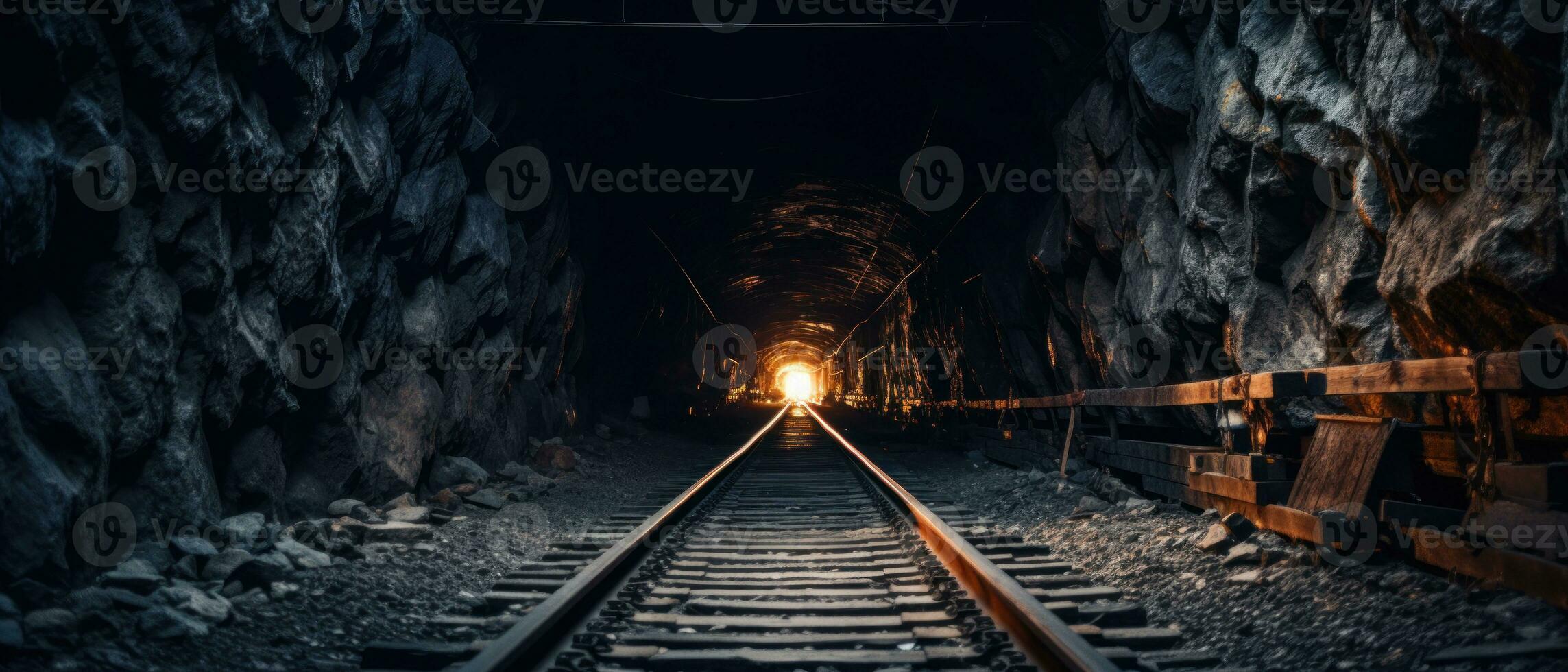 AI generated Sunset illuminating a railroad tunnel. AI generative. photo