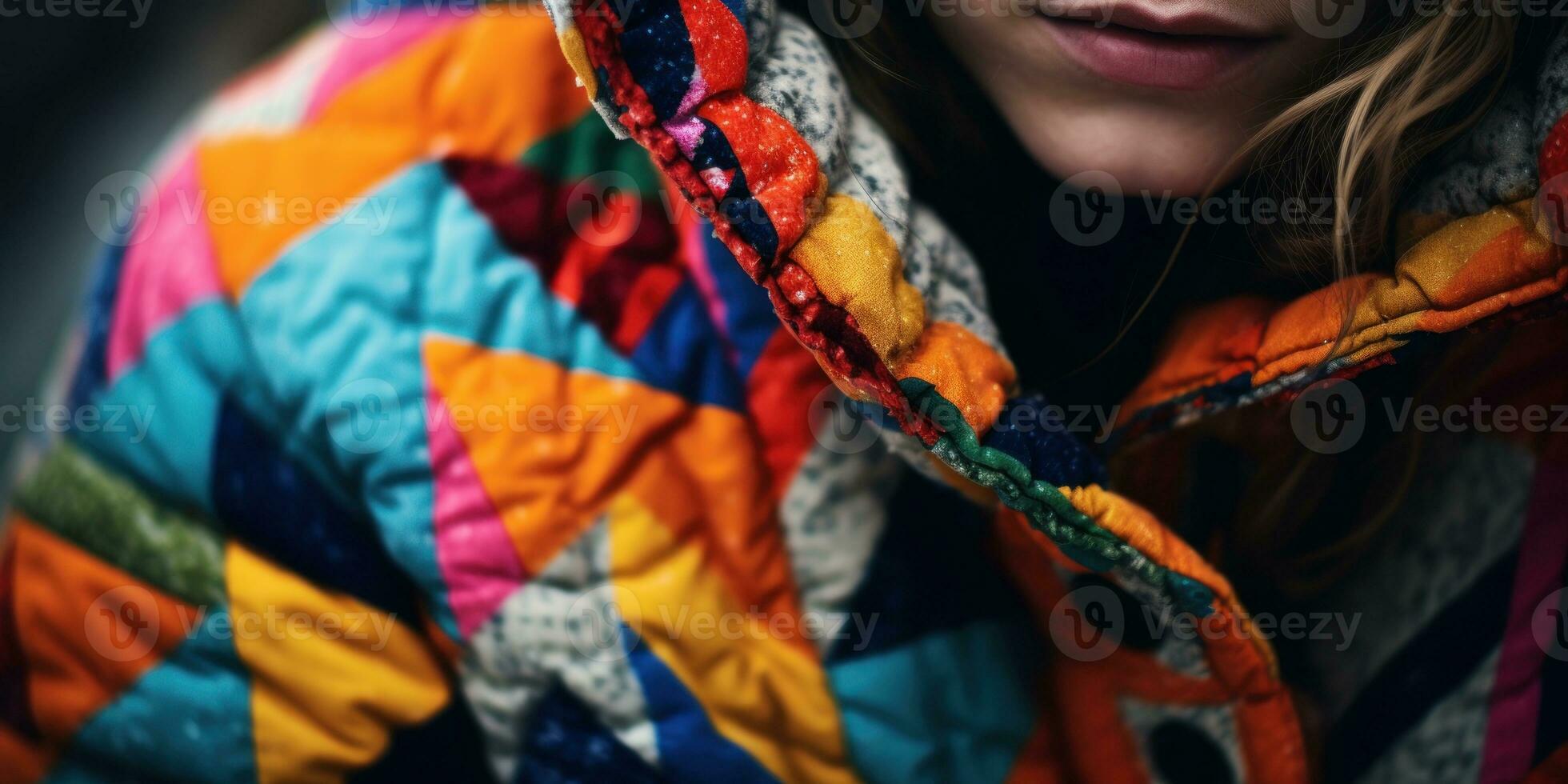 AI generated Woman in colorful knitted coat. AI generative. photo