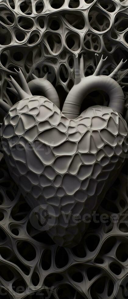 AI generated Black and white heart silhouette with intricate patterns. AI generative. photo