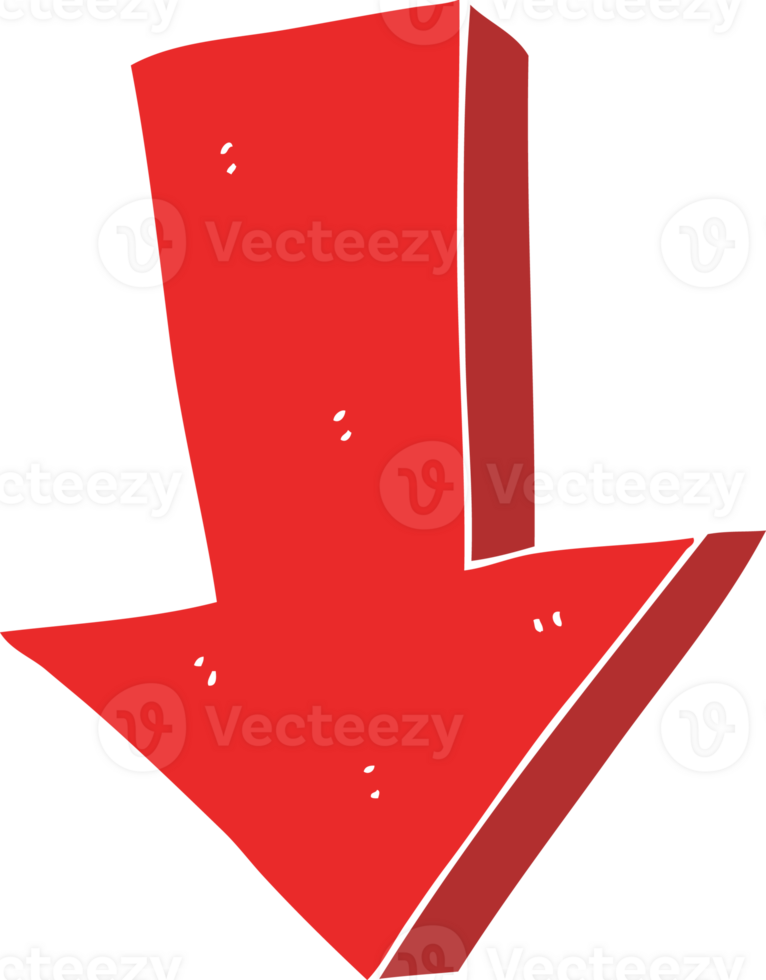 flat color illustration of a cartoon arrow pointing down png