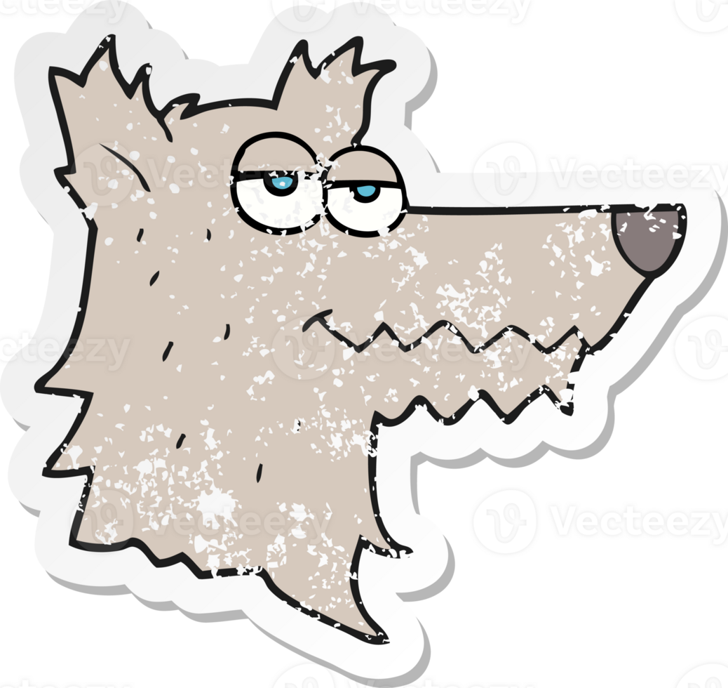 retro distressed sticker of a cartoon wolf head png