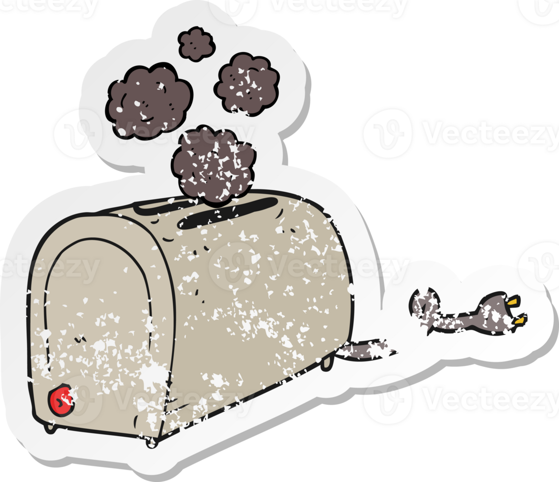retro distressed sticker of a cartoon toaster smoking 36492788 PNG