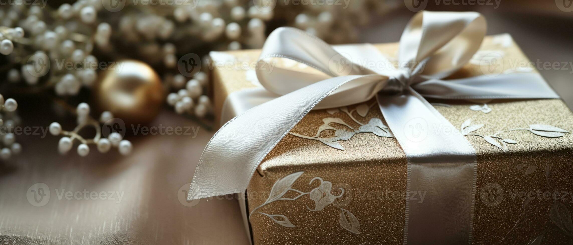 AI generated Elegant silver gift, centerpiece of festivity, wrapped in luxury. AI generative. photo