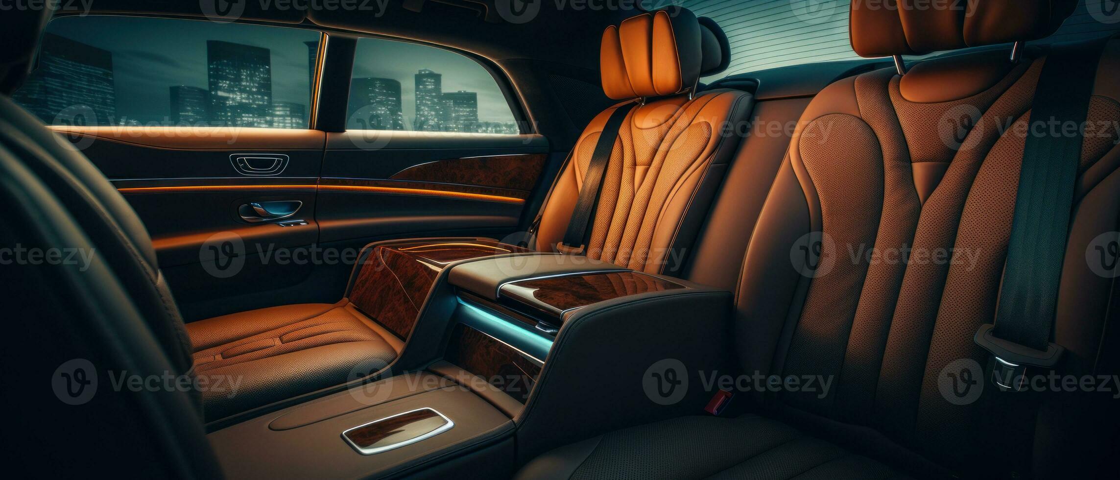 AI generated Luxury car interior with tan leather seats, classic elegance. AI generative. photo