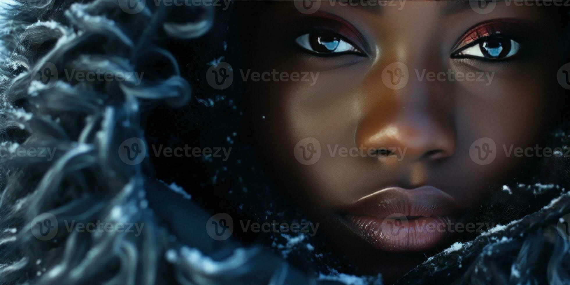 AI generated Ethereal beauty in winter, Woman with striking eyes. AI generative. photo